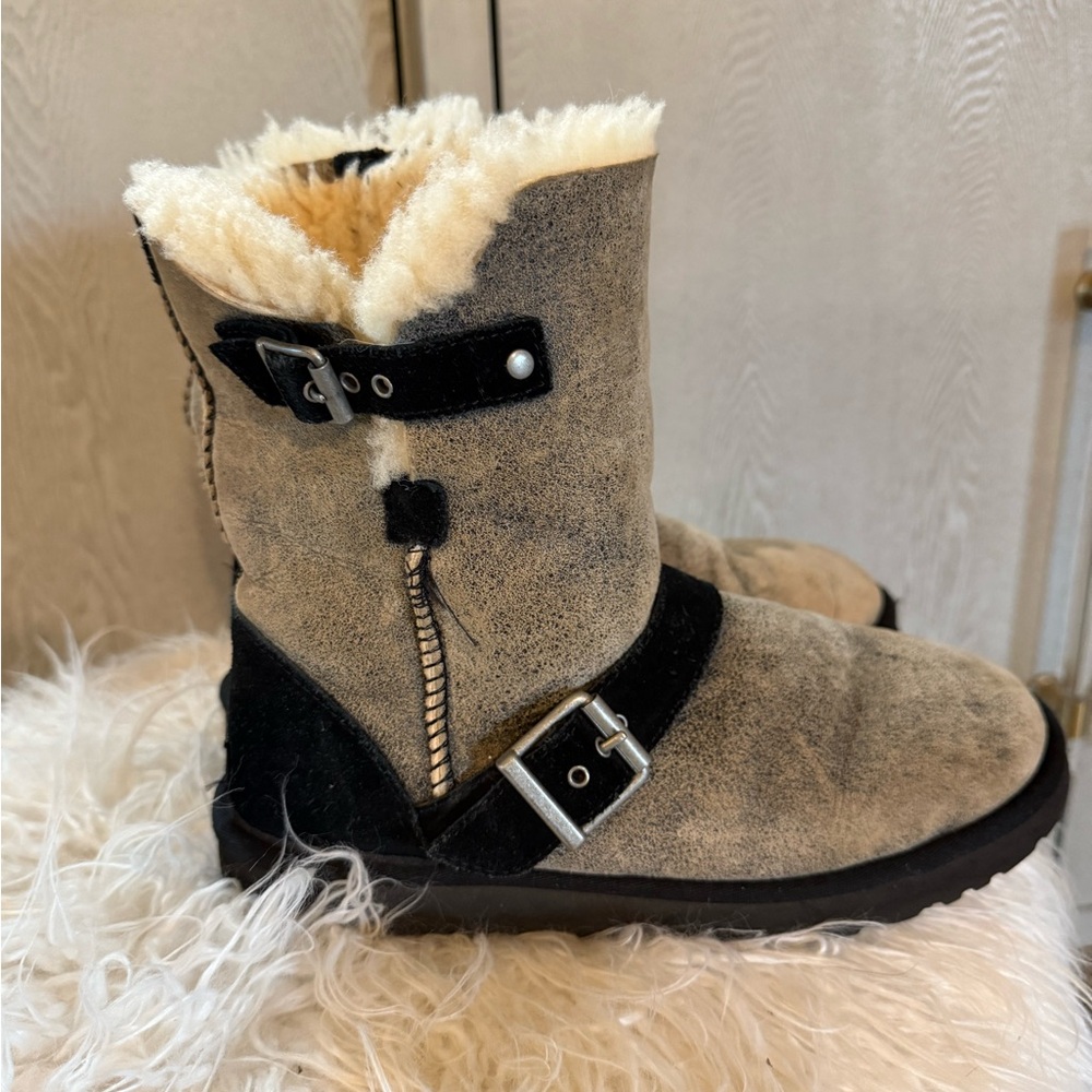 Ugg black and gray Shearling Buckle Boots